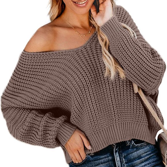 Boutique Sweaters - Womens Off The Shoulder Oversized Popcorn Pullover